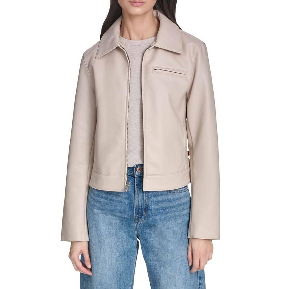 Levi's Womens Beige Faux Leather Jacket NWT Zip Front Collared Lined Sz XL